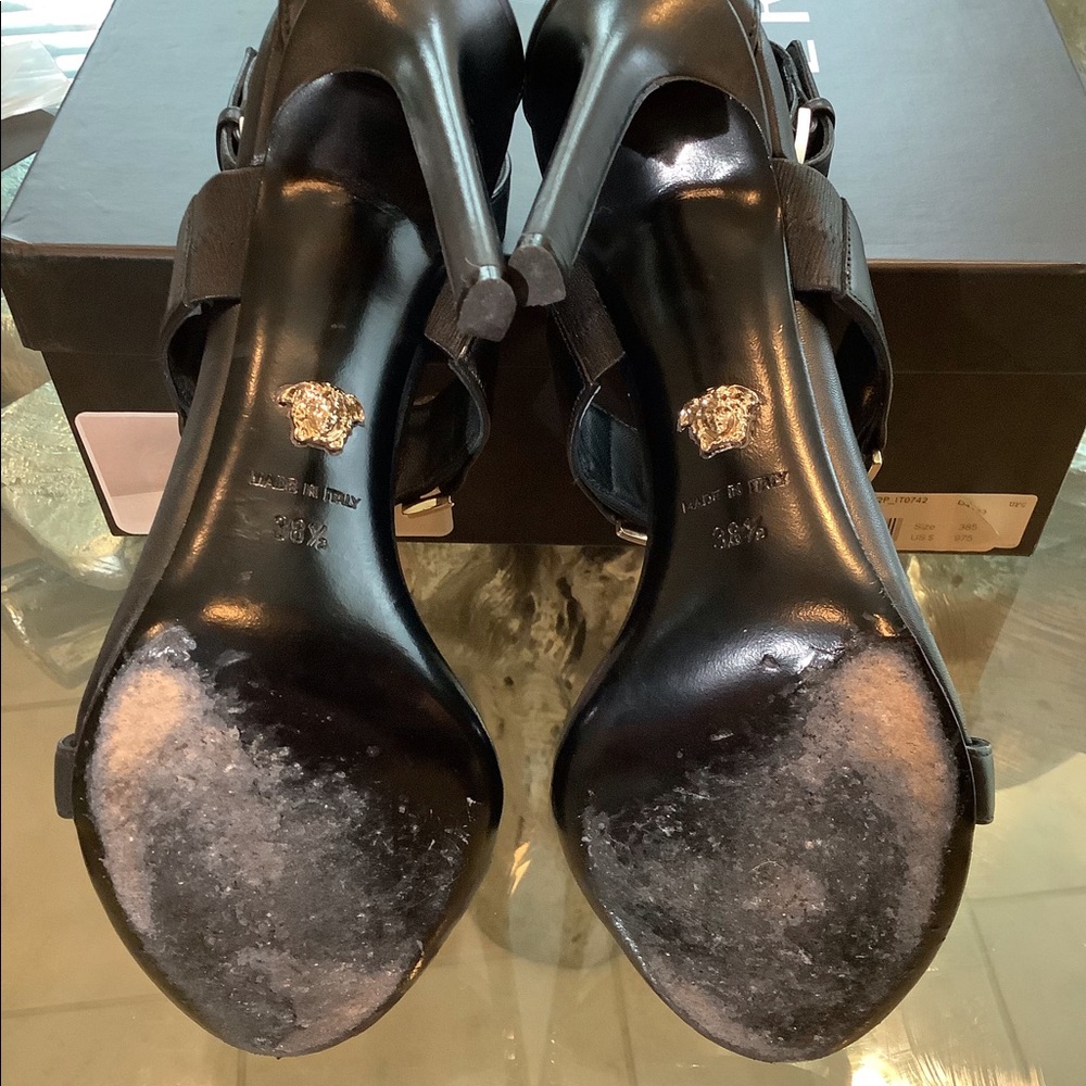 Versace Black Gold Medallion Sandals - Picture 7 of 10